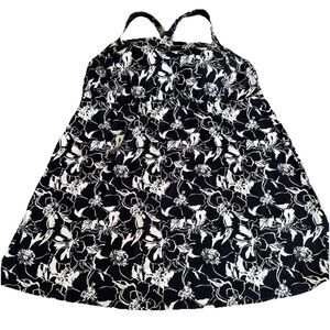 Lands' End Black Floral Underwire Swim Tankini Top Lightly Lined 20W